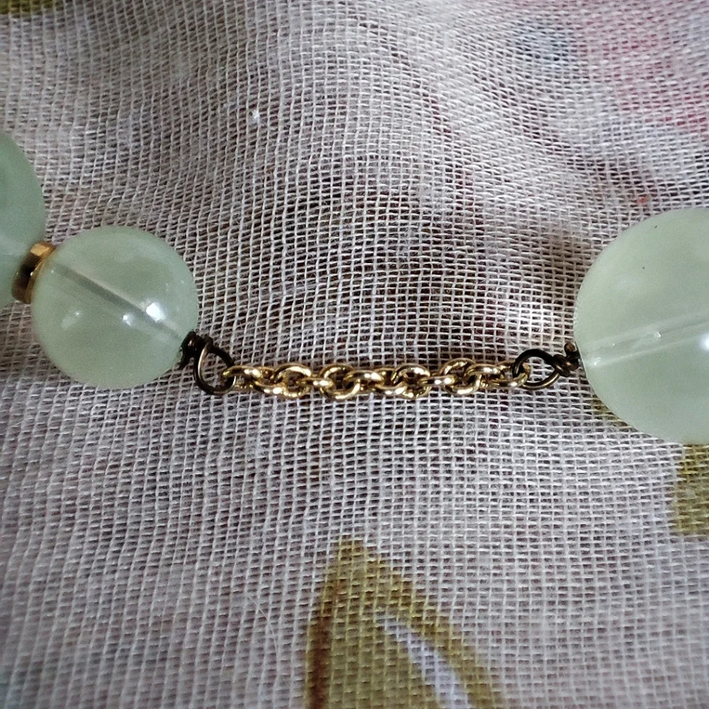 J. Crew Signed Light Green Minty Asymmetrical Gold Tone Necklace Lifesaver Clasp